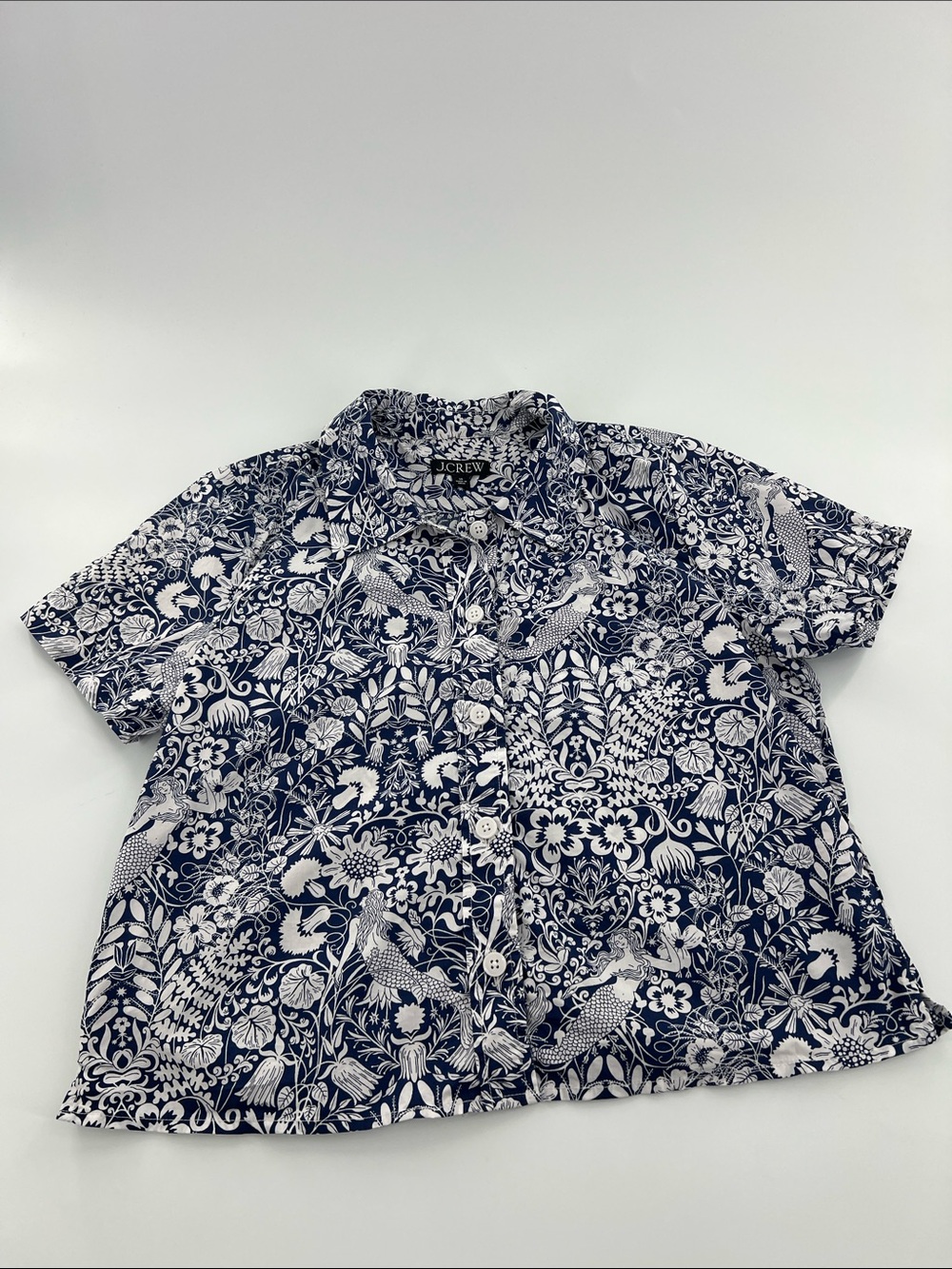 J Crew Gamine cotton poplin shirt in mermaid floral beach resort vacation - Picture 4 of 8